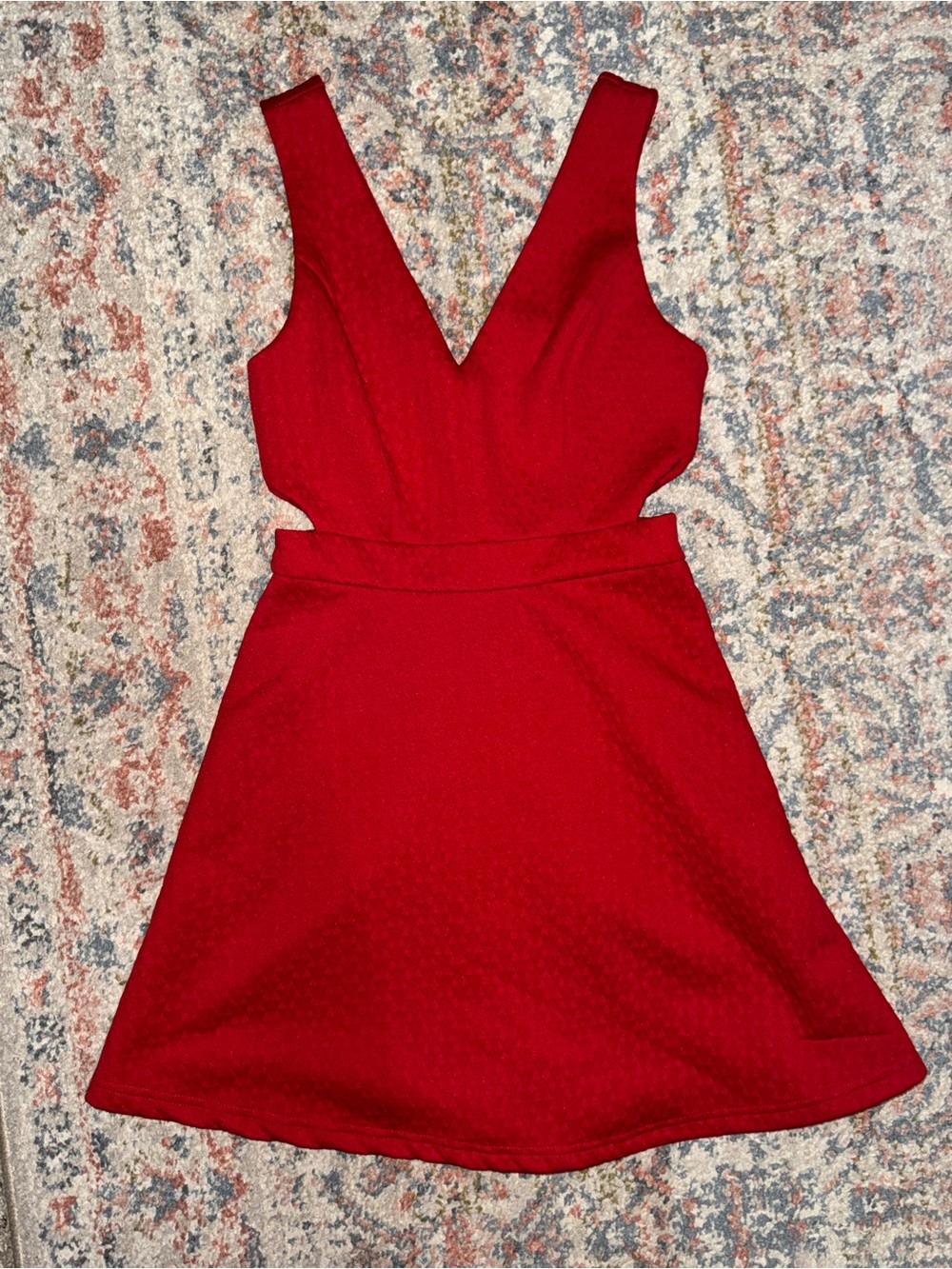 Red V-Neck A-Line Dress With Cutouts
